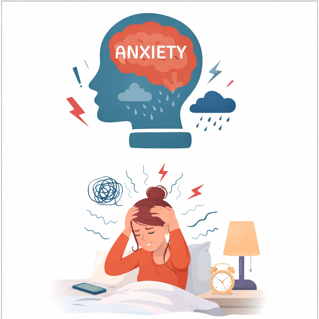 Illustration representing anxiety symptoms, mental health struggles, and anxiety treatment support